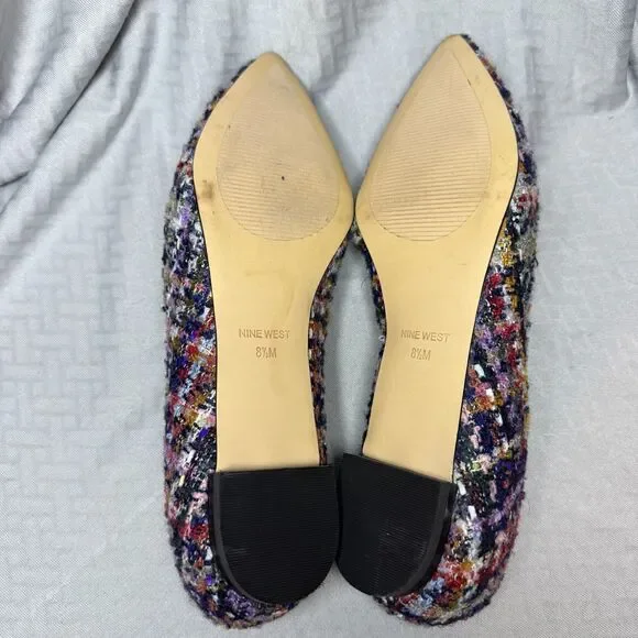 Nine West Abay 2 Women's Plaid Tweed Colorful Pointed Toe Flats Size 8.5 - Picture 7 of 11